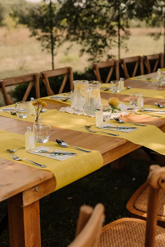 Brunch table with yellow linen