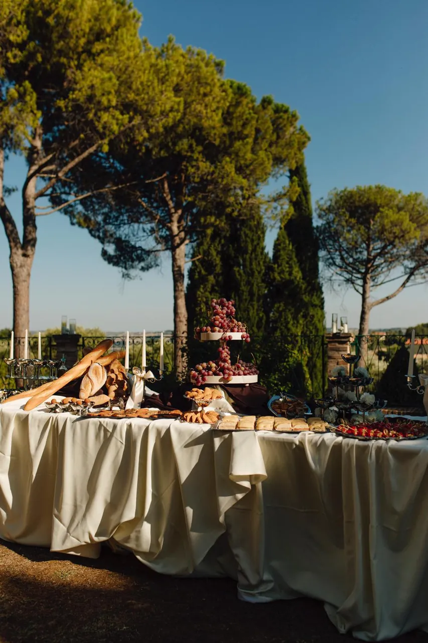 Italian aperitivo buffet with a view of the hills